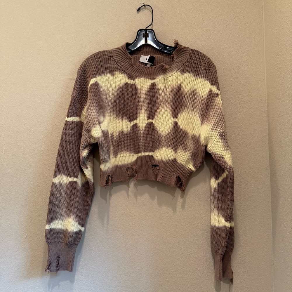MSGM Brown and yellow Tie-Dye Distressed Sweater